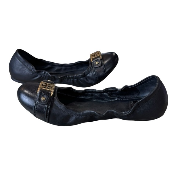 Tory Burch Classic Ambrose Black Leather Logo Ballet Flat Size 8.5M - Picture 9 of 10